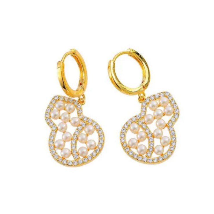 Wholesale  fashion luxury simple temperament retro hollow bead gourd earrings