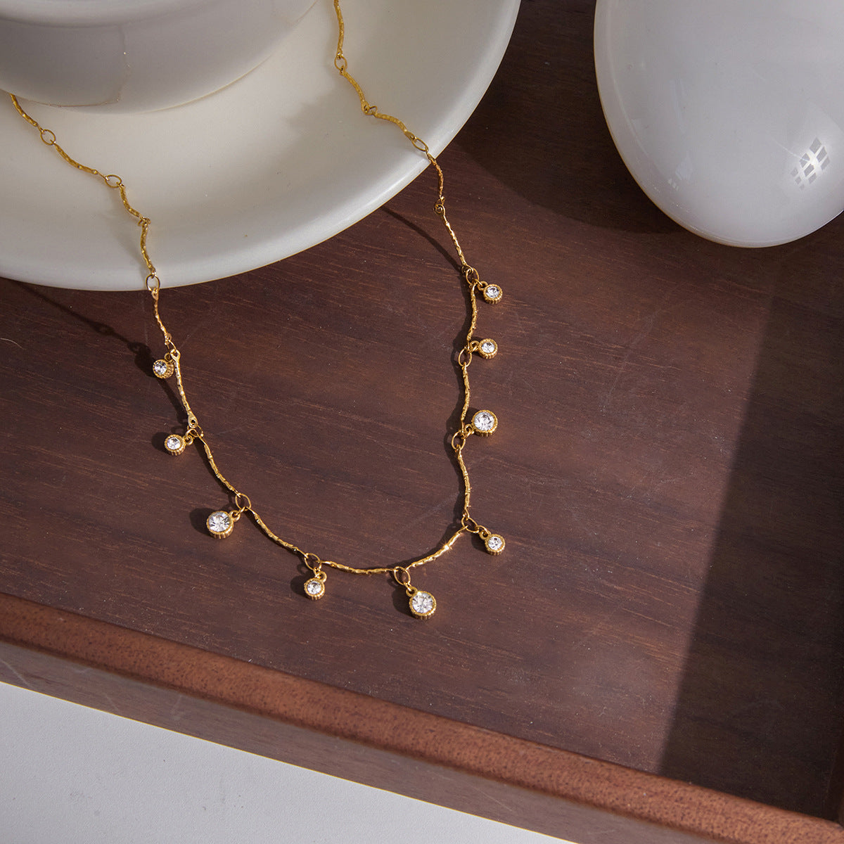 Wholesale Stainless steel heart-shaped necklace with zircon stones