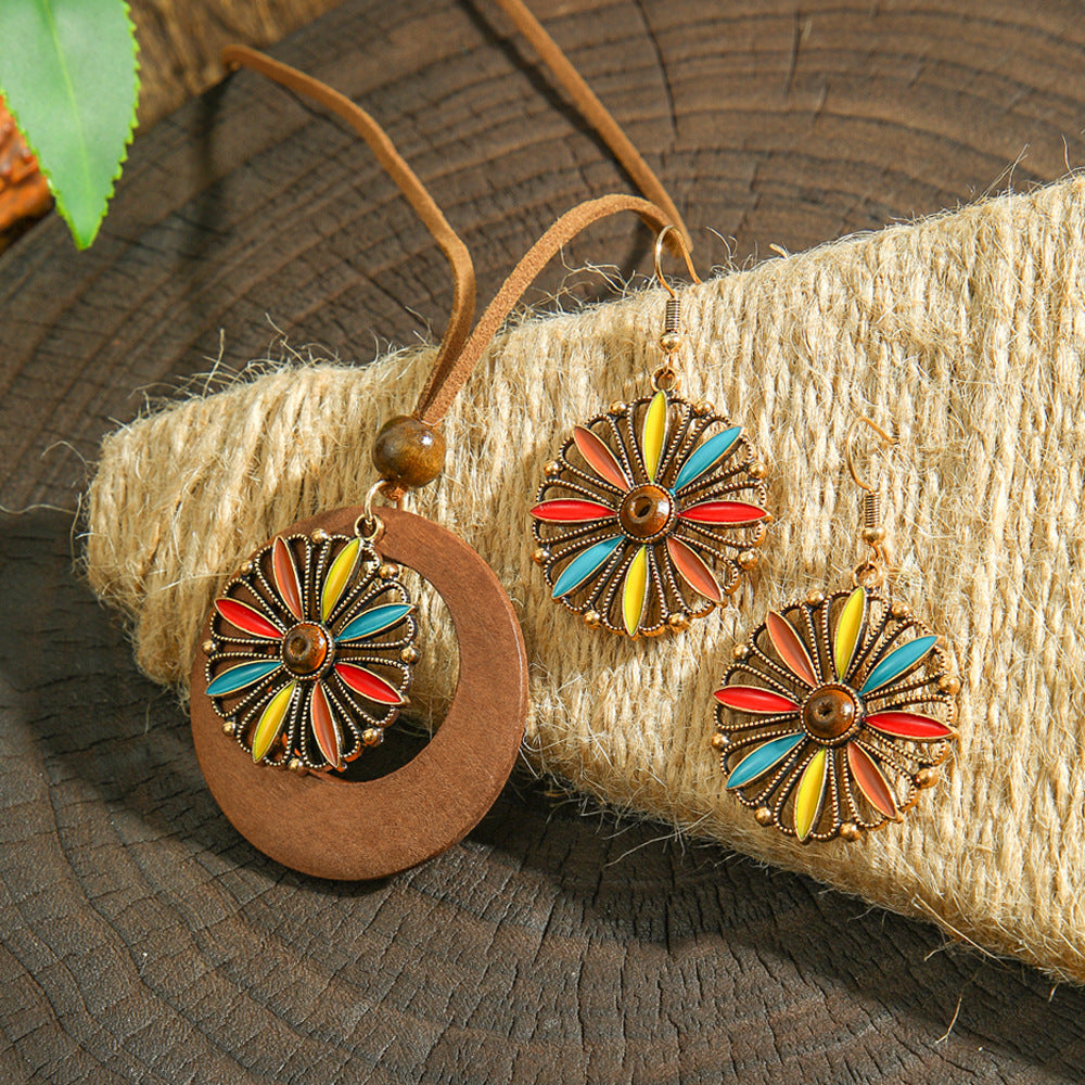 Wholesale Dripping Oil Bohemian Geometric Jewelry Set - Trendy Earrings and Necklace for Boutique Resale