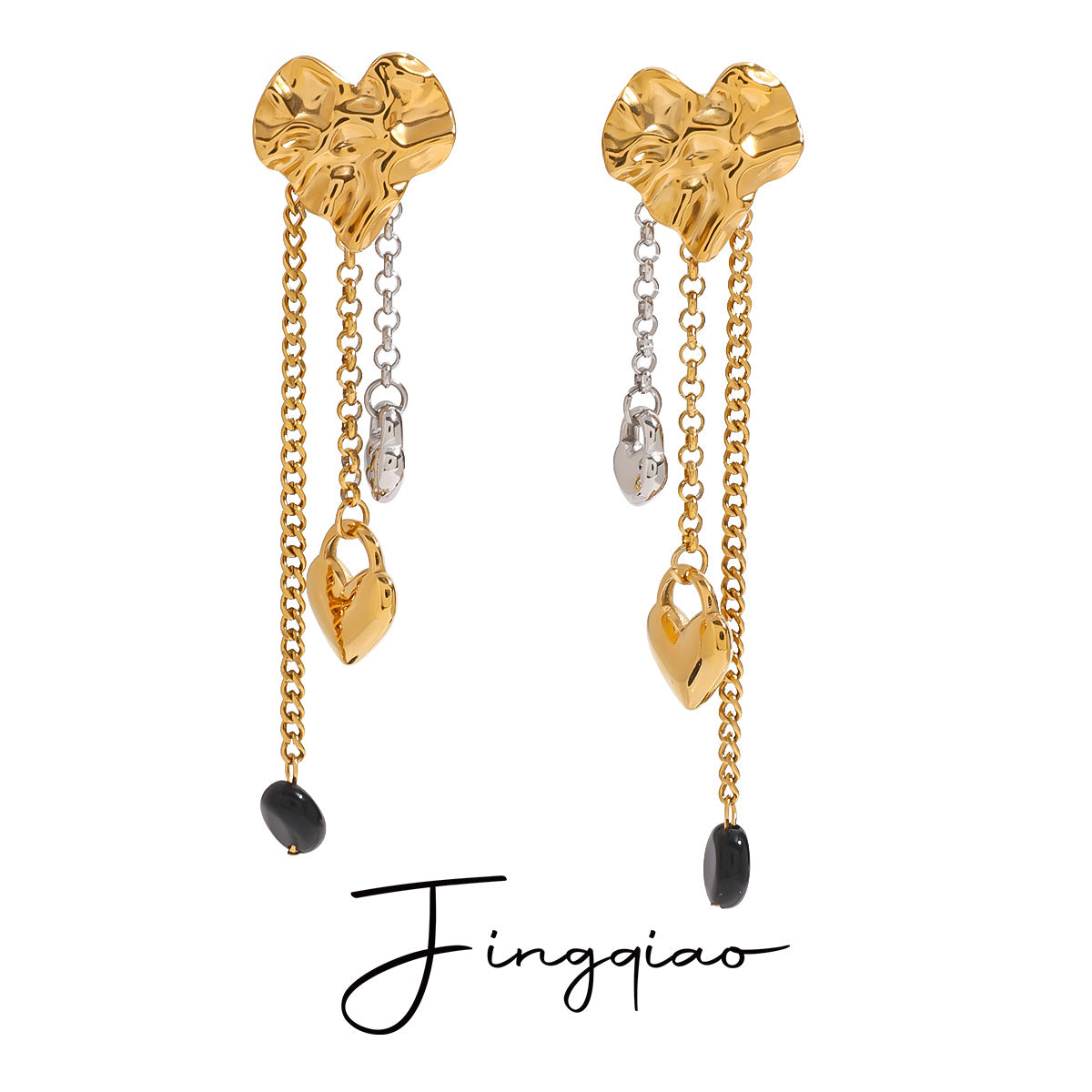 Wholesale 18k gold stainless steel gold and silver color matching love  earrings