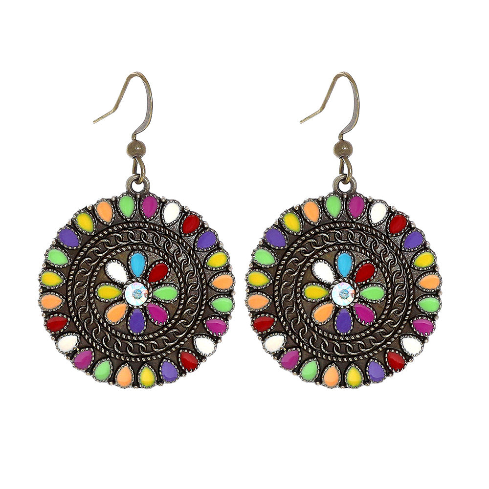 Wholesale Retro Bohemian Color Drip Oil Tassel Earrings Alloy Jewelry Fashion Accessory