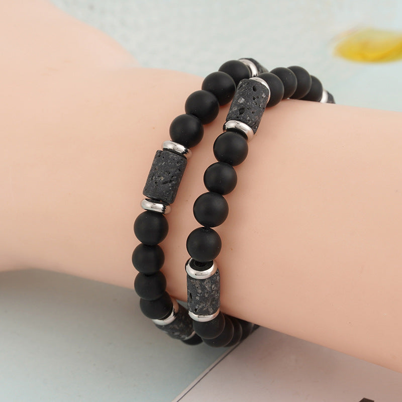 Wholesale Tiger Stone Natural Stone Men Beaded Black Agate Volcanic Stone Bracelet Necklace