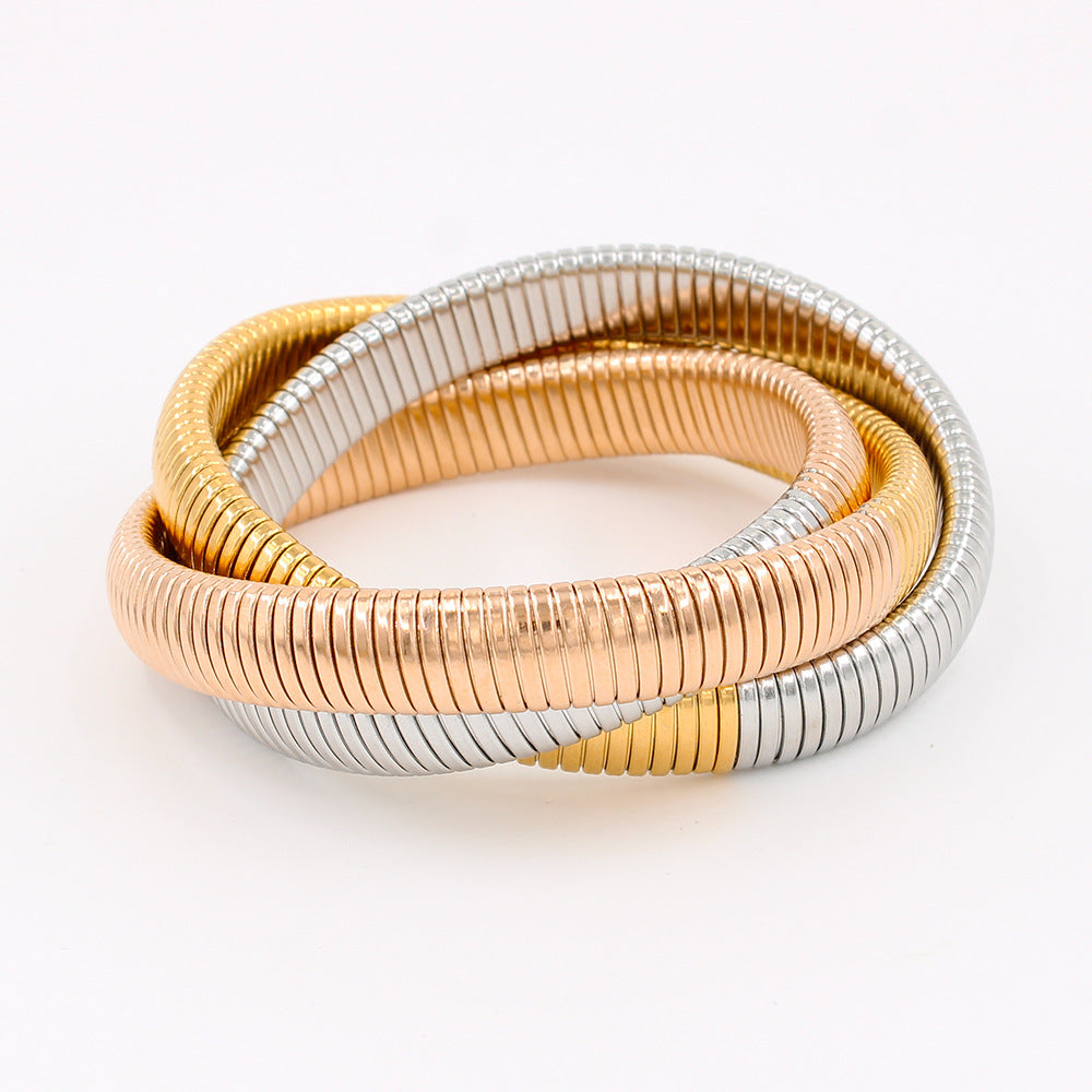 Wholesale Three-layer Elastic Bracelet Stainless Steel Bracelets 18K Gold Plated Bracelet ACC-BT-Yueshi001
