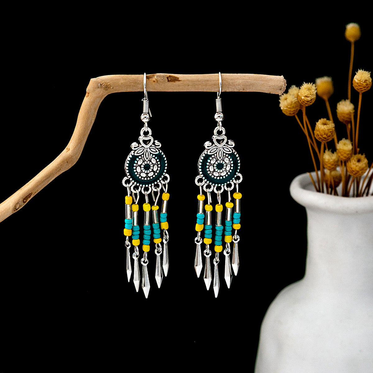Wholesale Retro Bohemian Blue Turquoise Ethnic Style Alloy Earrings ACC-ES-MDD022