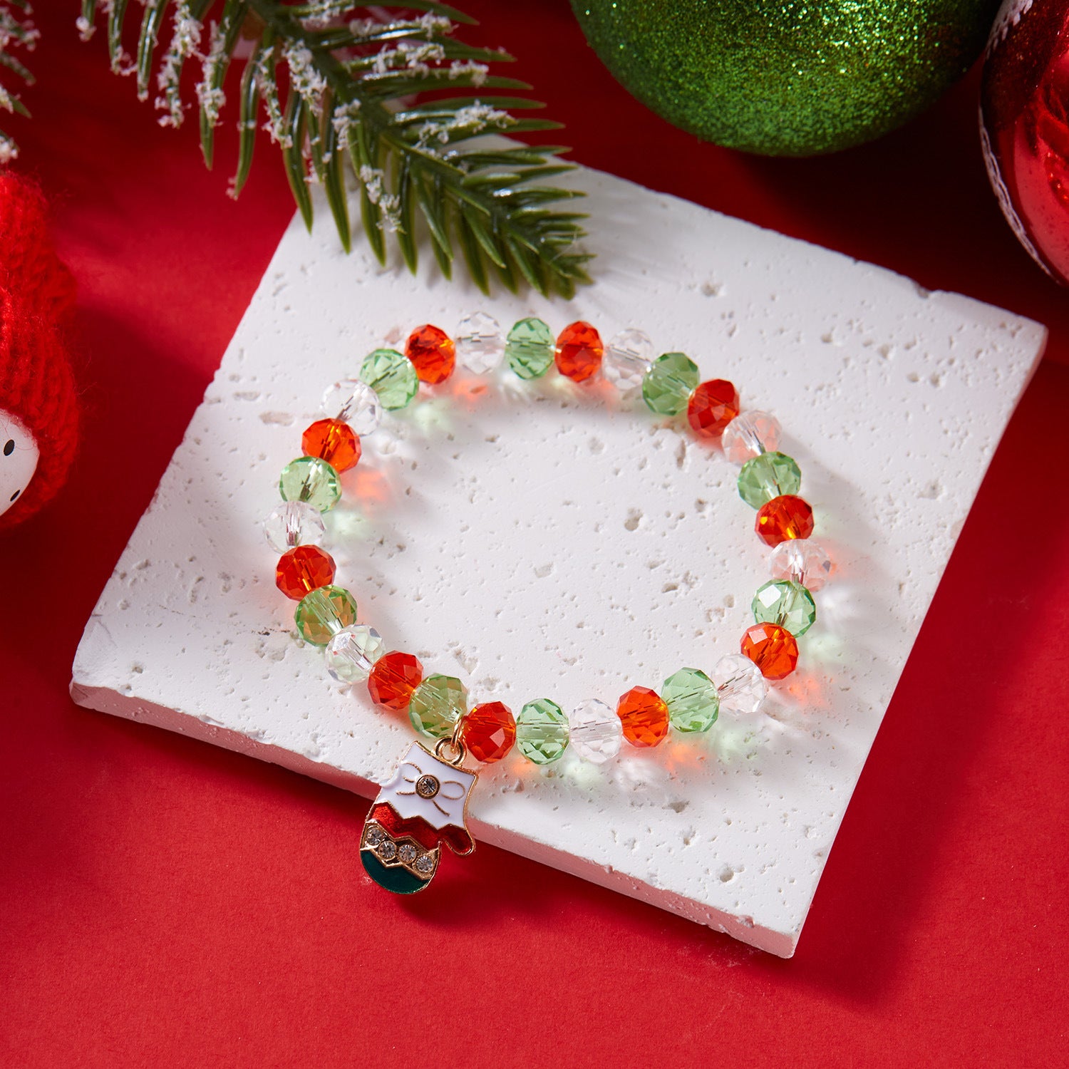 Wholesale Christmas tree old man pendant crystal beaded bracelet
