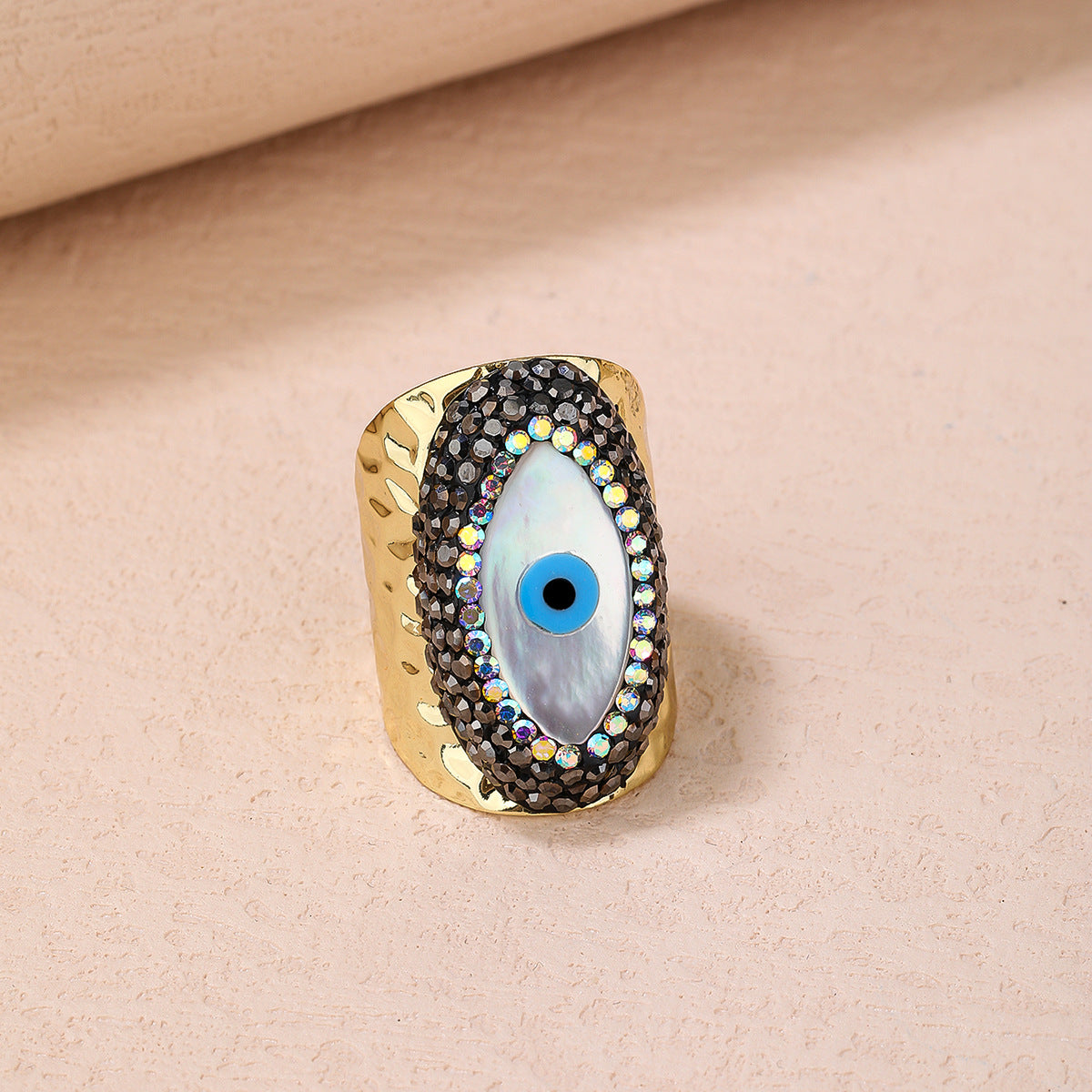 Wholesale Turkey Eye Fashion Shell Eye Mud Diamond Adjustable Plating 14K Gold Personality Ring