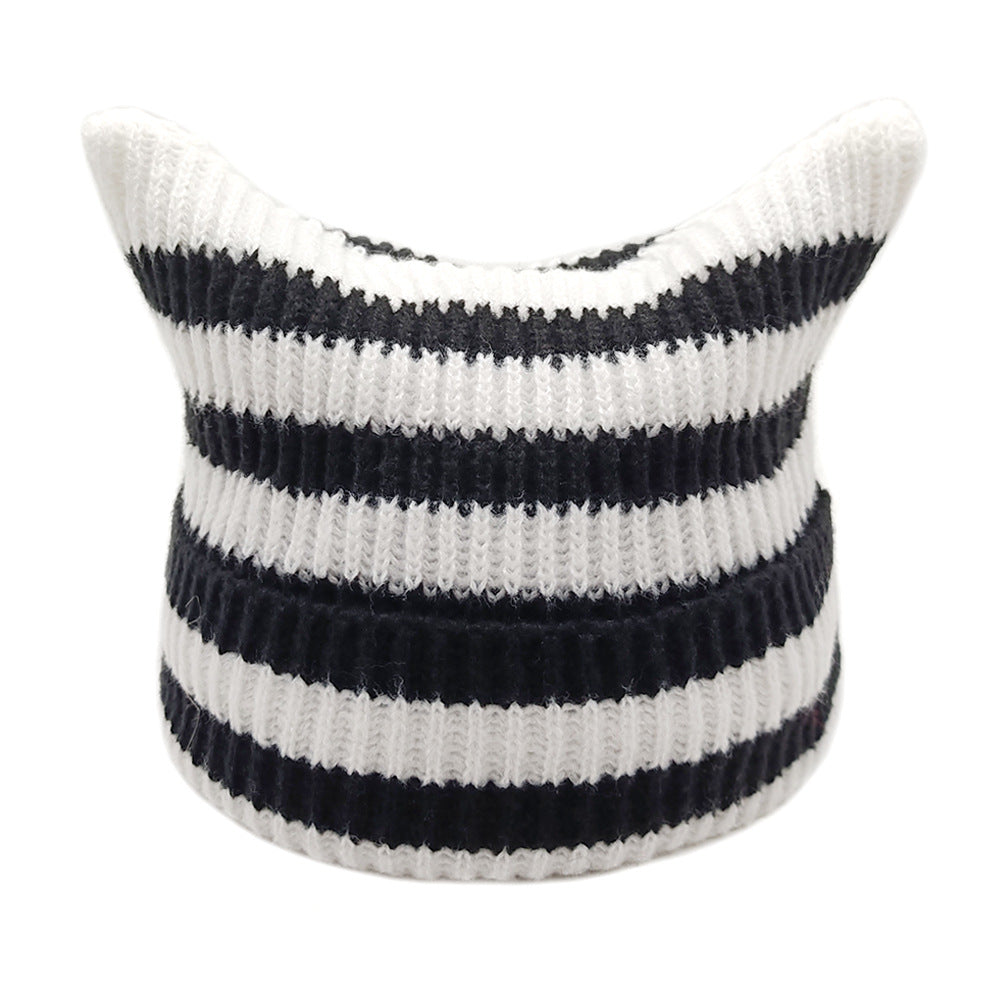 Wholesale  Wool Hat  Handmade Striped Hat Women Cat Hat
