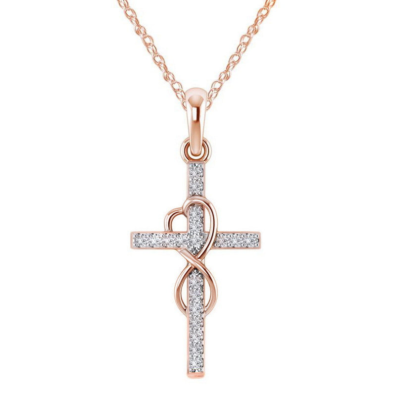 Wholesale 8-Shaped Cross with Diamond-Studded Collarbone Necklace