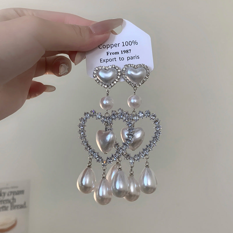 Wholesale Heart Artificial Pearl Tassel Earrings ACC-ES-KJ013