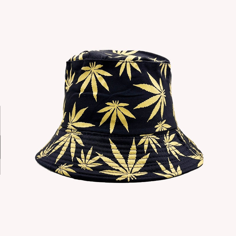 Wholesale Palm Tree Print Reversible Bucket Hat Breathable Autumn Hand-Painted Sun Hat Fashion Accessory