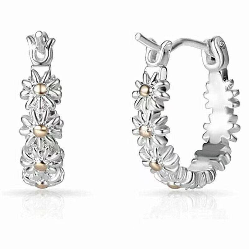 Wholesale Stylish Two-Tone Flower Ear Stud Earrings Alloy Electroplated Party Gift