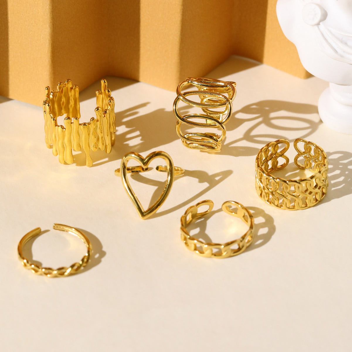 Wholesale Vintage Stainless Steel Ring 18k Gold Plated Leaf Love Rings ACC-RS-MuC008