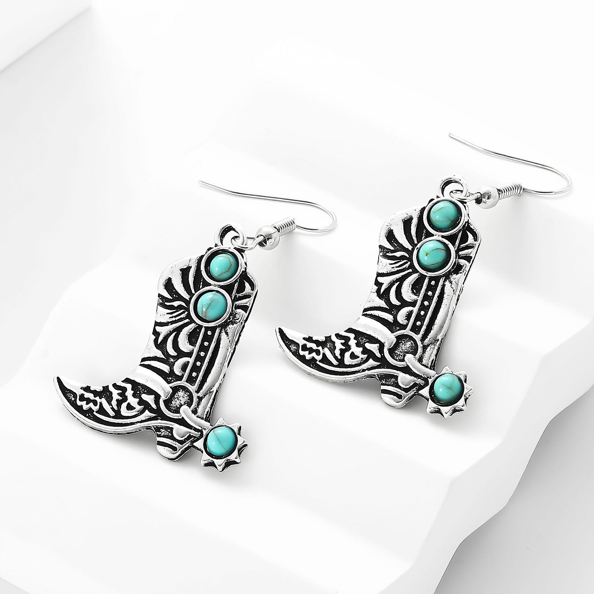 Wholesale Retro Turquoise Cowboy Boot Earrings - Trendy Western Fashion Accessory for Everyday Wear or Gift