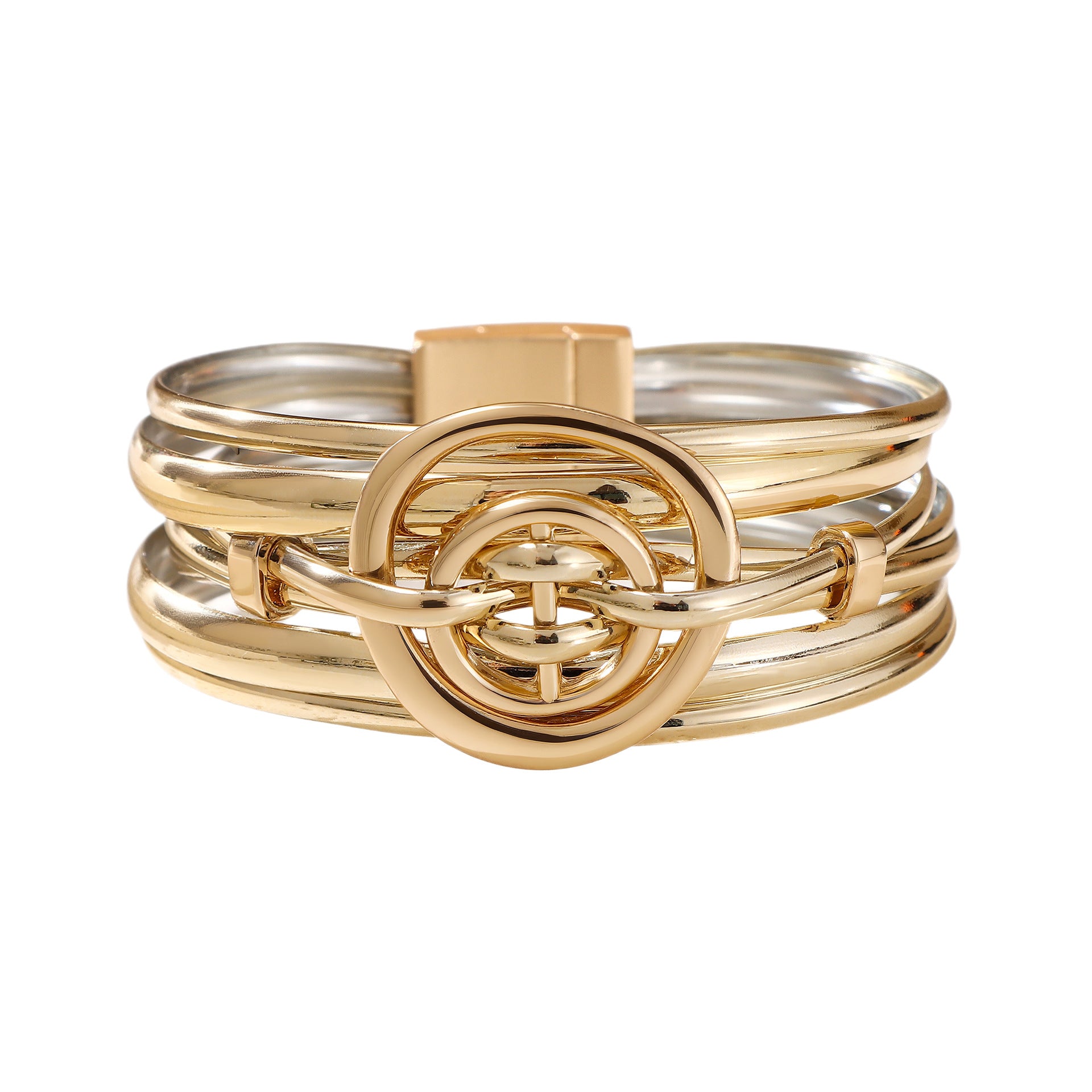Wholesale Modern Minimalist Gold Zinc Alloy Women S Bracelet Oval Hollow Multi Layer Style Chic Jewelry Accessory For Everyday Wear And Boutique Resale