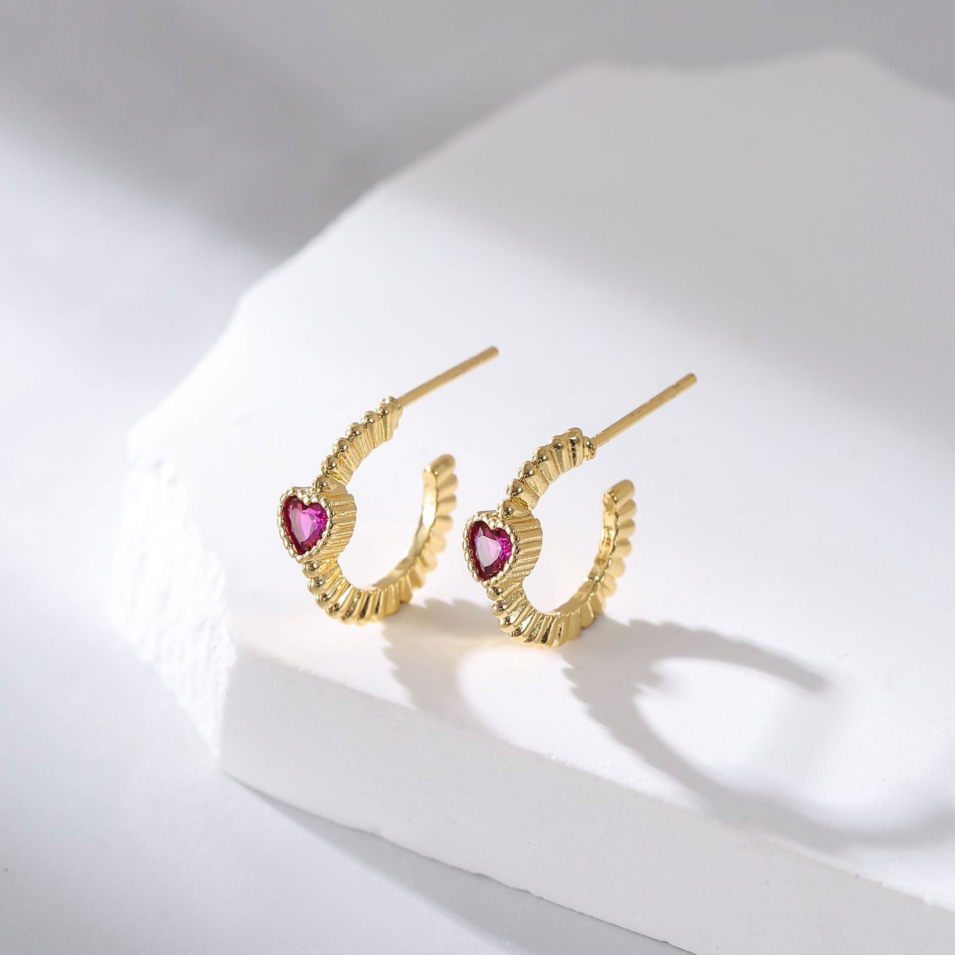 Wholesale copper plated gold inlaid zircon love earrings
