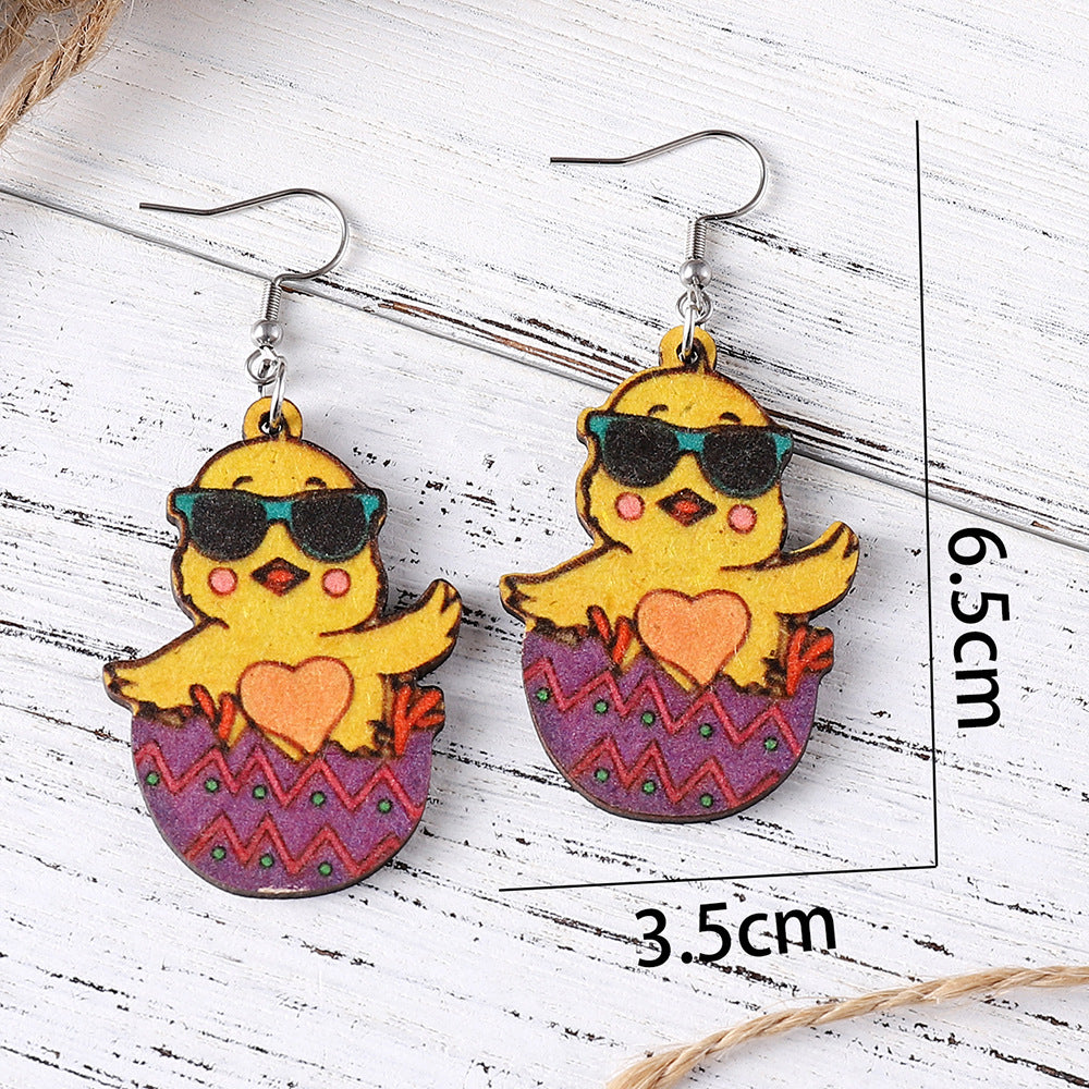 Wholesale Easter Chick with Sunglasses Wooden Earrings