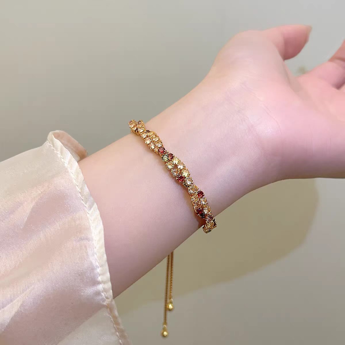 Wholesale Chic Adjustable Zircon Bracelet - Unisex Colorful Electroplated,  Boutique Resale