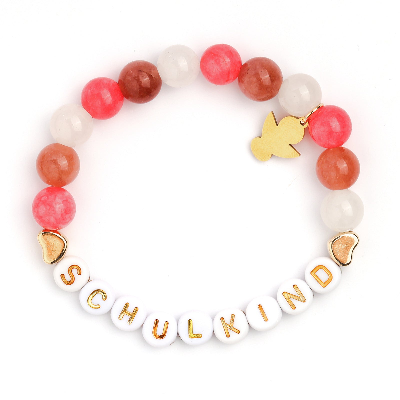 Wholesale School Season Girl Bracelet Red Striped Agate Pink Crystal Alphabet Bead  Unicorn Bracelet