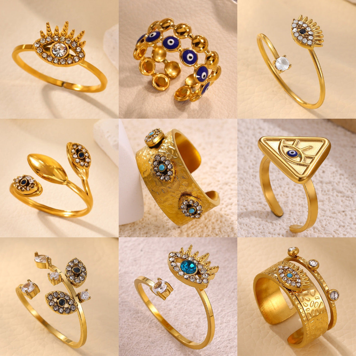 Wholesale Gold Plated Stainless Steel Evil Eye Open Ring - Fashion Accessory for Boutique Resale