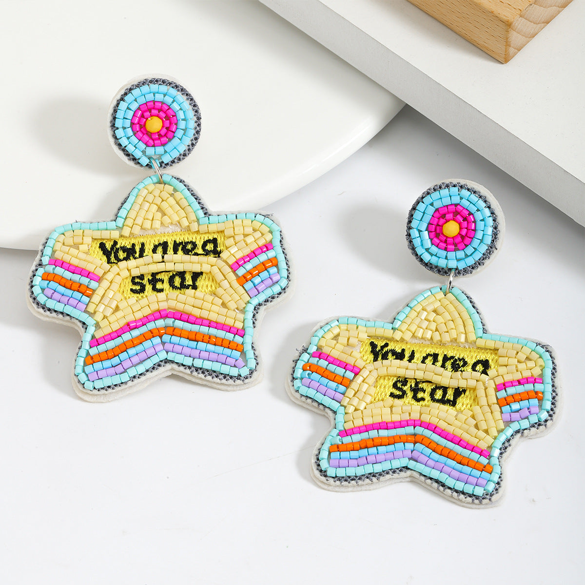 Wholesale Resin Rice Bead Teacher Five Pointed Star Earrings ACC-ES-JiaQi017