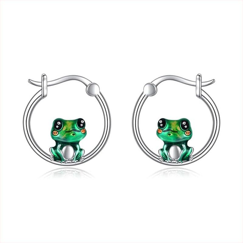 Wholesale Fashion Cute Little Frog Hollow Moon Curved Gem Oil Drop Animal Pendant Necklace