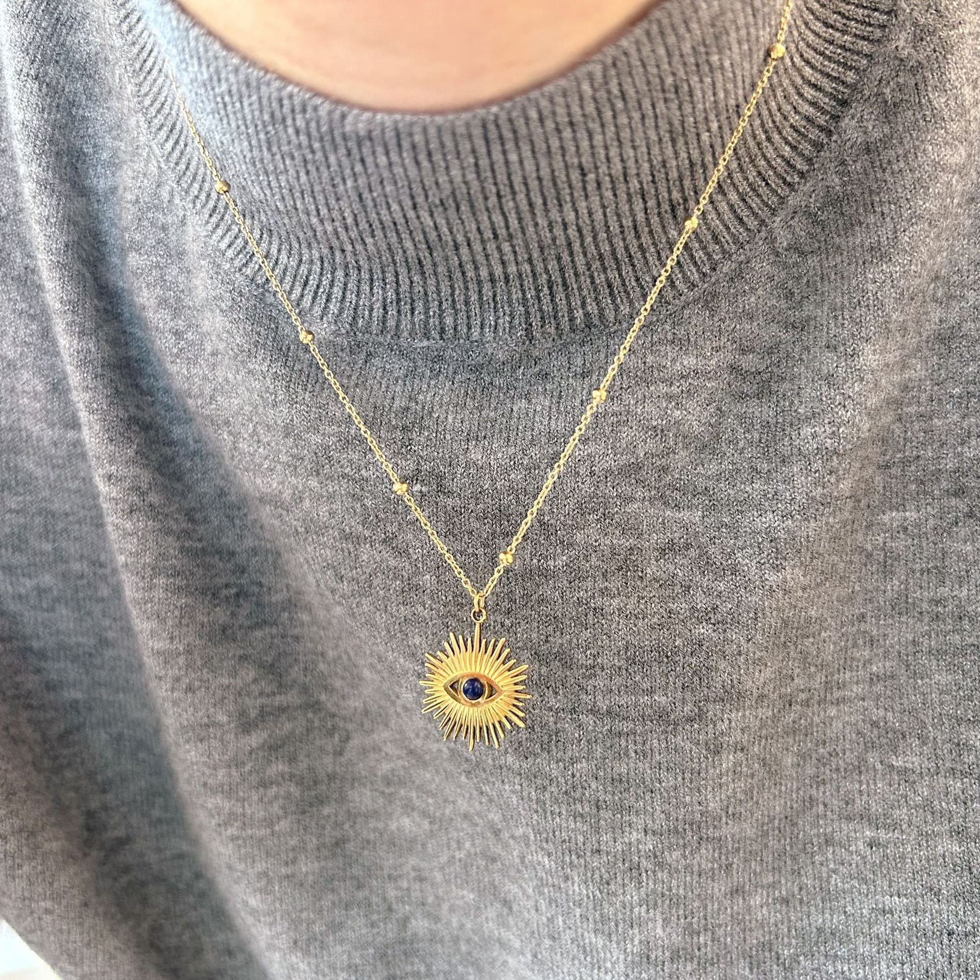 Wholesale  Demon Eye Beaded Necklace Natural Stone Eye Pendant Stainless Steel Chain