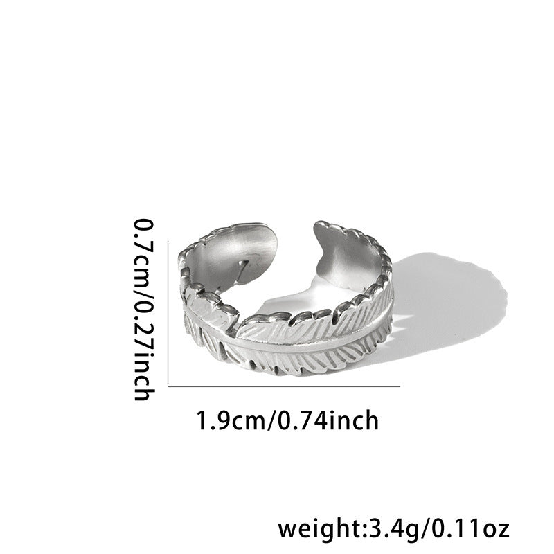 Wholesale Chic Geometric Hollow Leaf Open Ring,  Titanium Steel Electroplated,  Fashion Jewelry Accessory