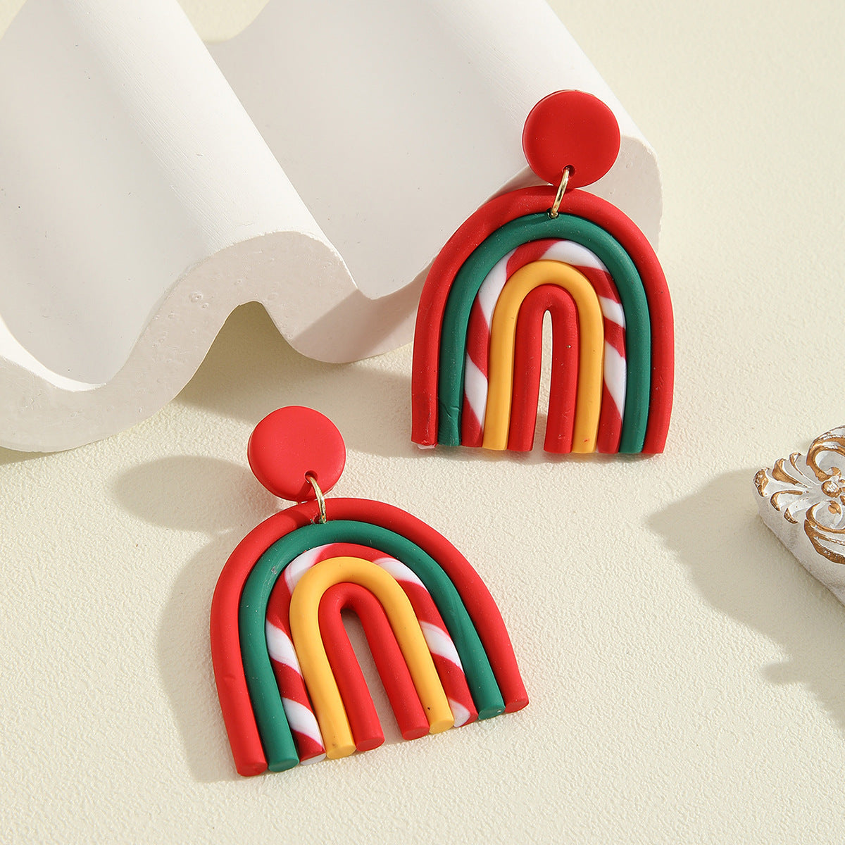 Wholesale Christmas Clay Polymer Geometric Rainbow Earrings