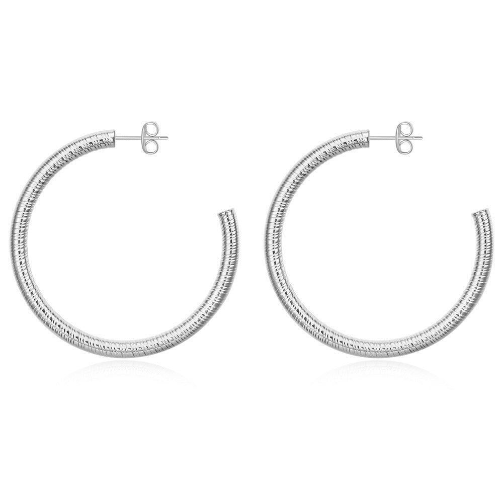 Wholesale Titanium Steel Earrings Circular Mesh 5mm Open Earrings ACC-ES-ZhongZhe005
