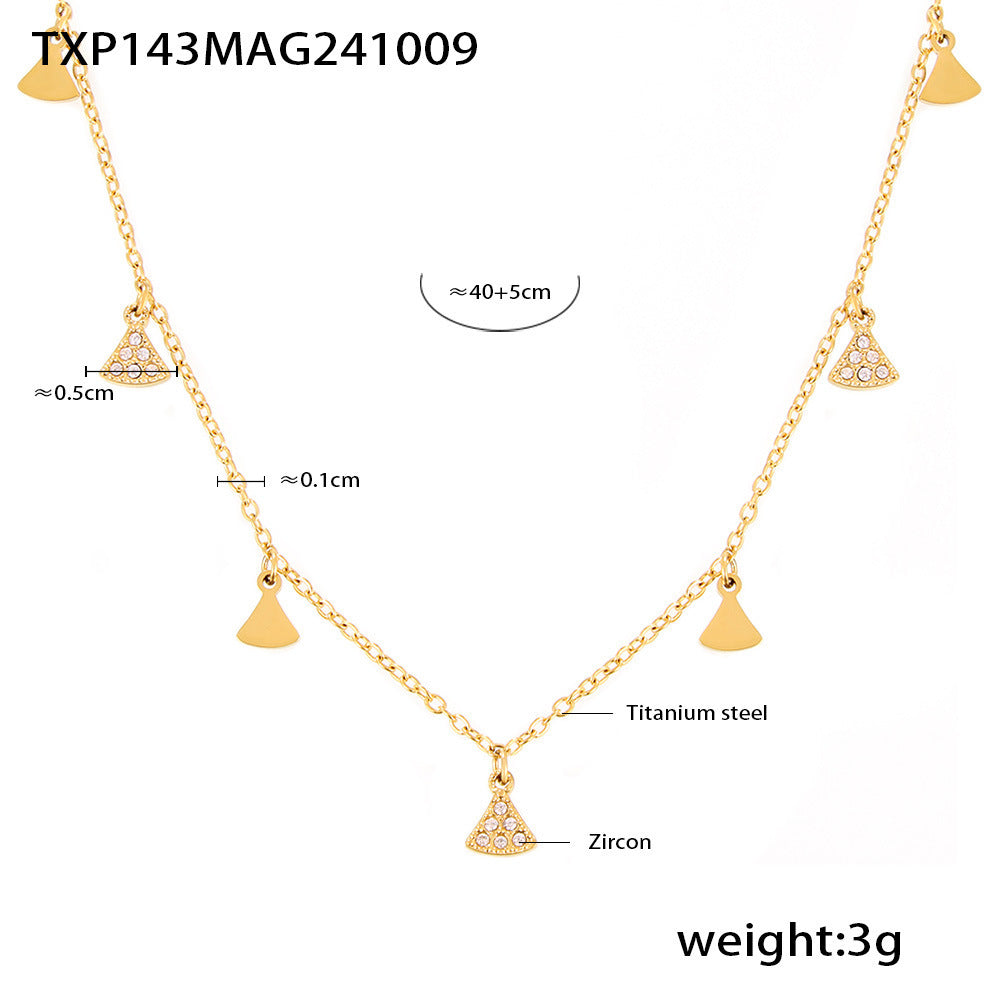 Wholesale Titanium Steel Geometric Small Fan Inlaid with Zircon Multi-Accessory Set Bracelet Necklace