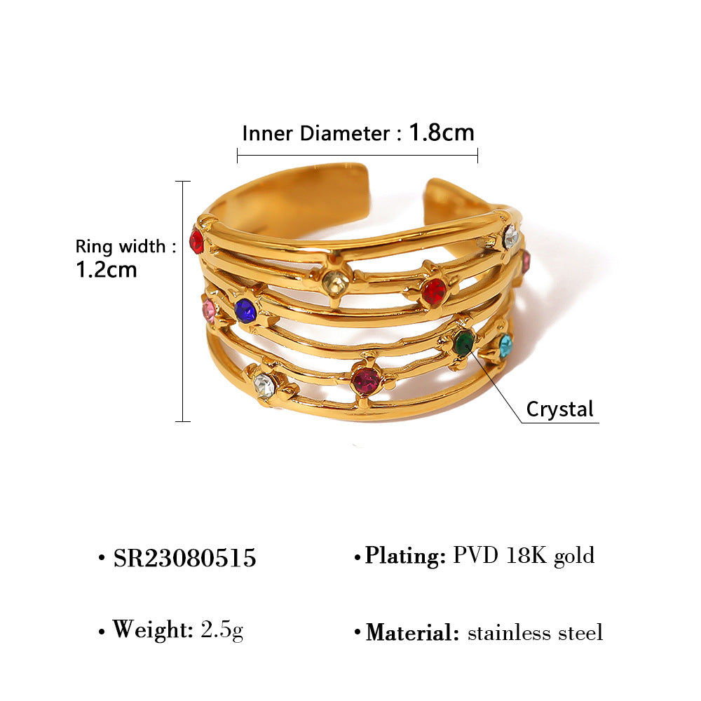 Wholesale Stainless steel retro palace style colored zirconium ring