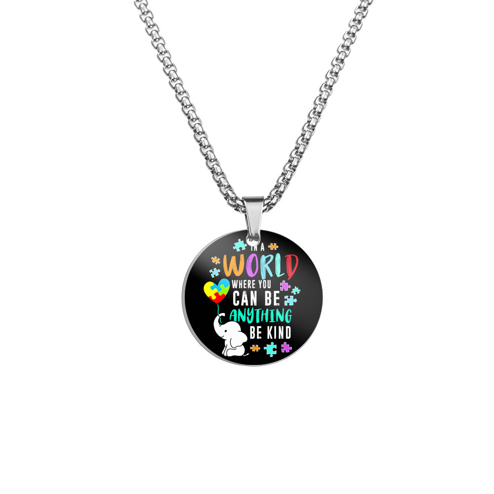 Wholesale Autism Color Printed Pendant Stainless Steel Necklace ACC-NE-HuanYu005