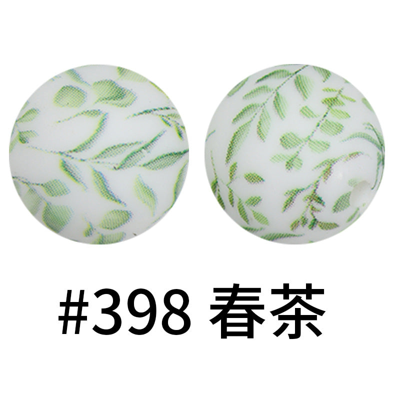 Wholesale 50pcs Western Style Leopard Skull Color Aztec Printed Silicone Balls Beads ACC-BDS-HeSheng003