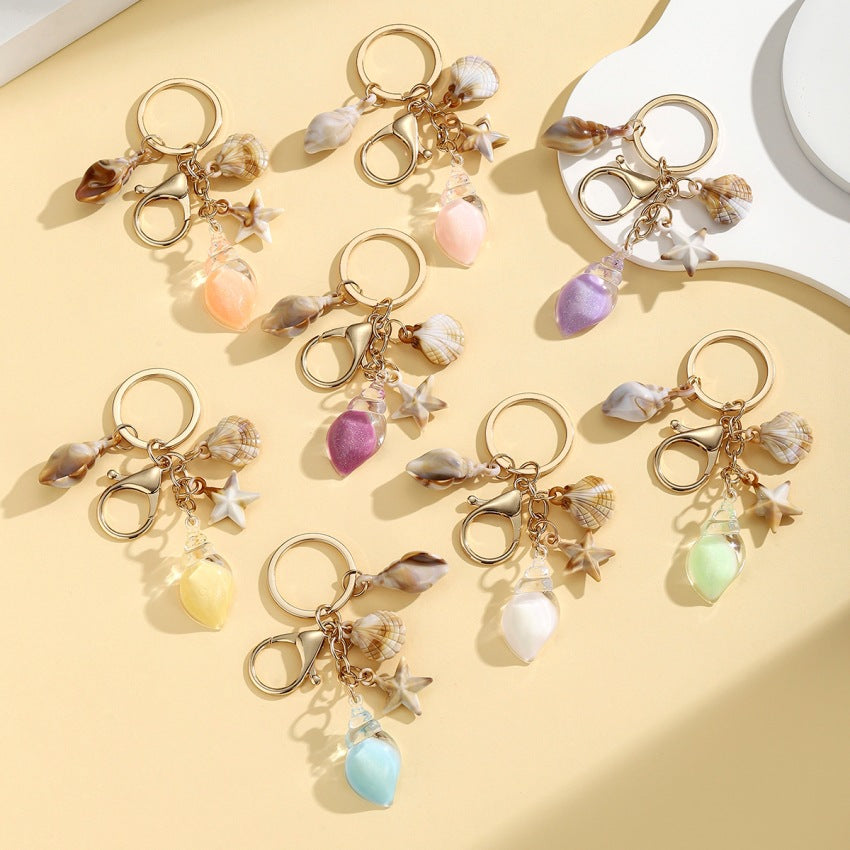 Wholesale Luminous Resin Starfish Crystal Conch Keychain Pendant for Women Car Bag Decoration - Boutique Resale