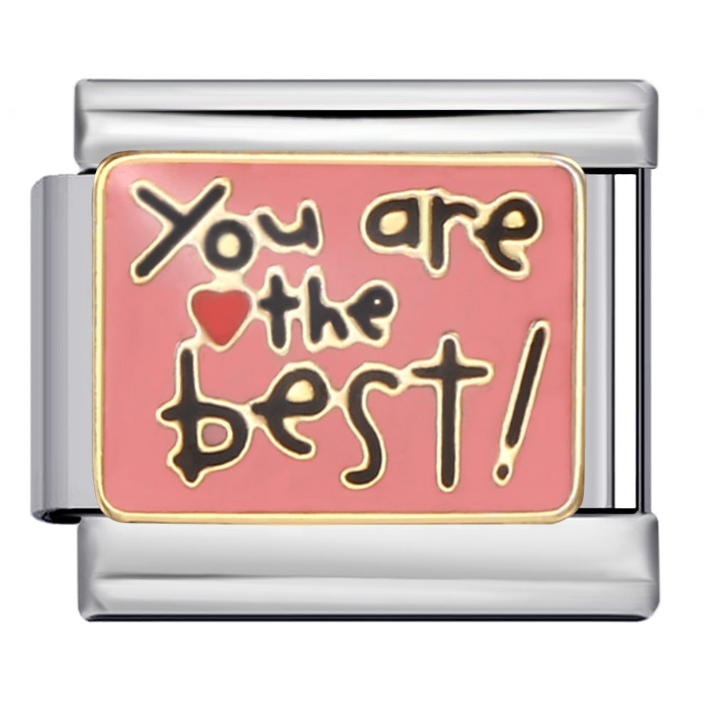 Wholesale  Italian Module Long Edition Letter Titanium Steel Welding Oil Dropping DIY  Charm