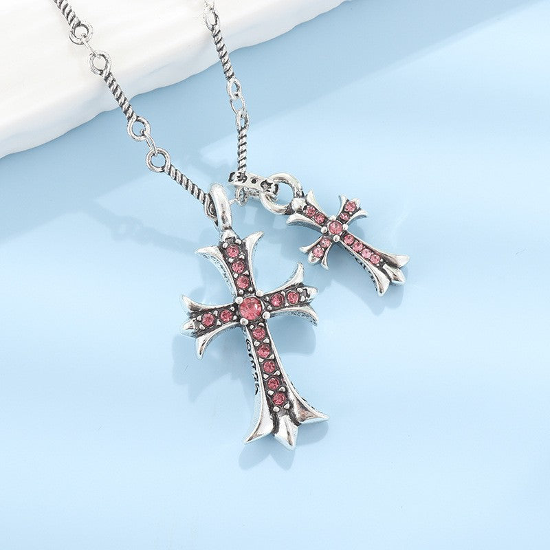 WholesaleK Luo Xin High-Quality Diamond-Encrusted Double Cross Colored Diamond Pendant Trendy Fashion Hip-Hop Necklace Versatile for Couples