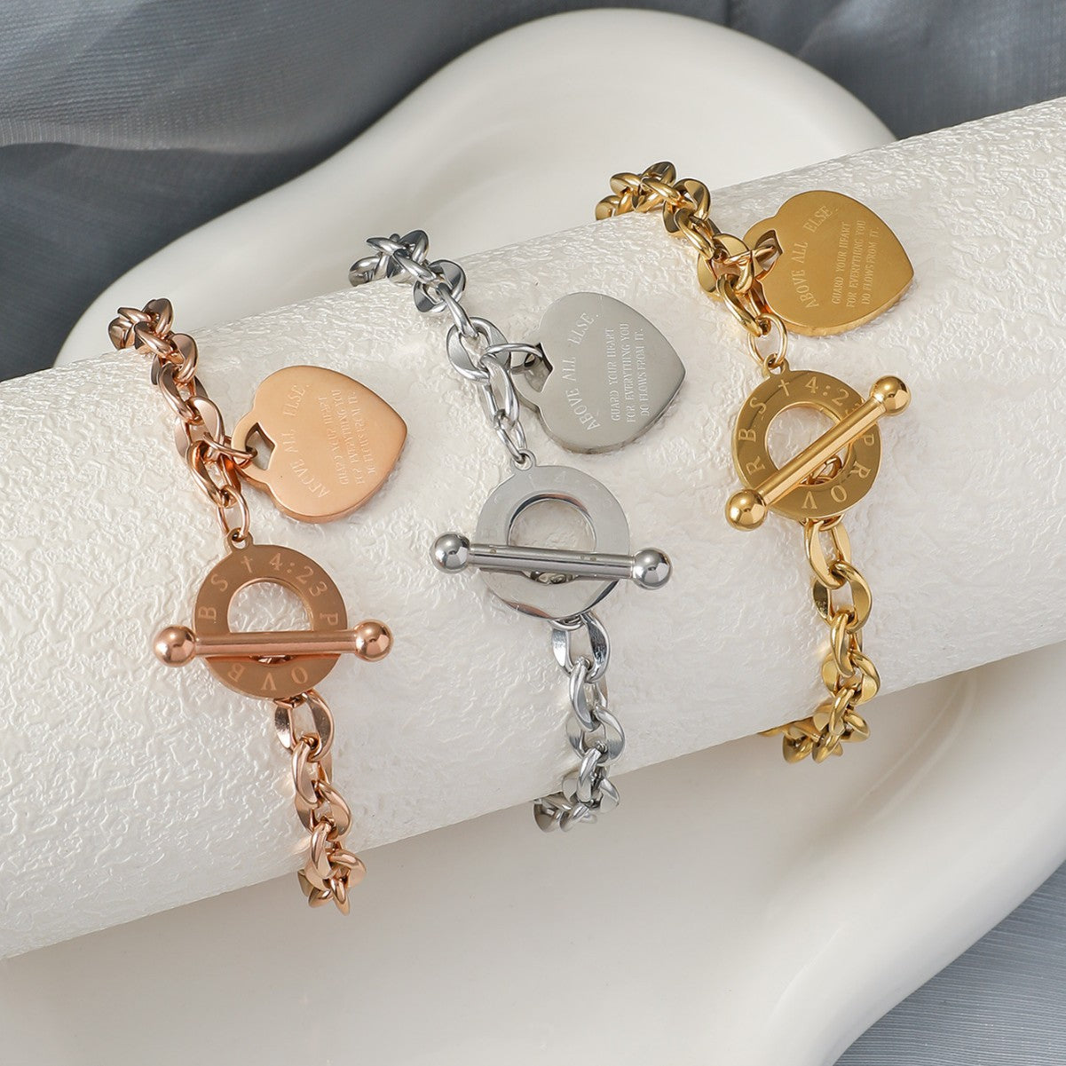 Wholesale Stainless steel heart tag bracelet