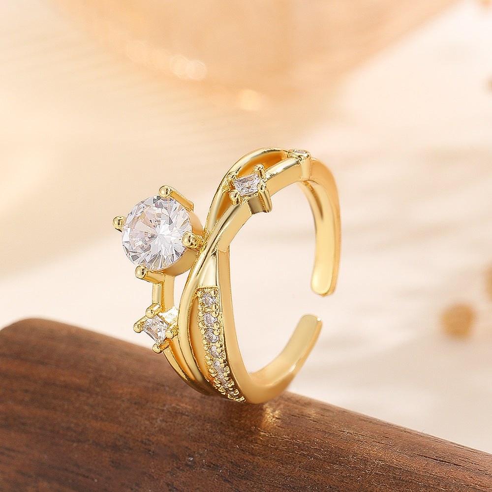 Wholesale Trendy Flower Design Gold Women S Ring Copper Zircon Jewelry Accessory Boutique Resale