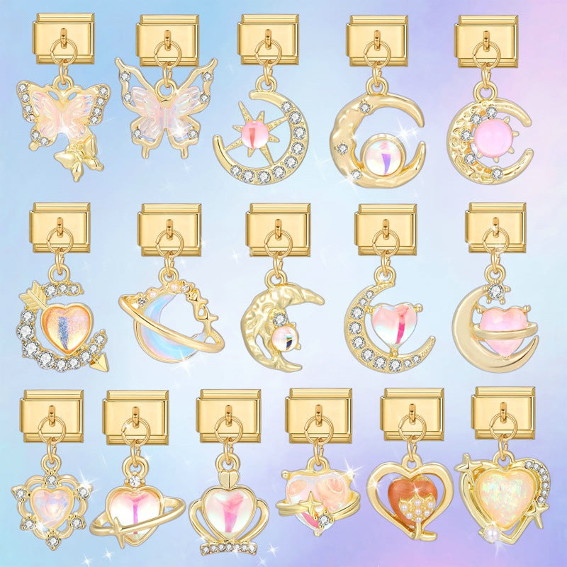 Wholesale  Italian Charm Bracelet 9mm DIY Splicing Removable Moon Heart Pendant Titanium Steel Composable Bracelet