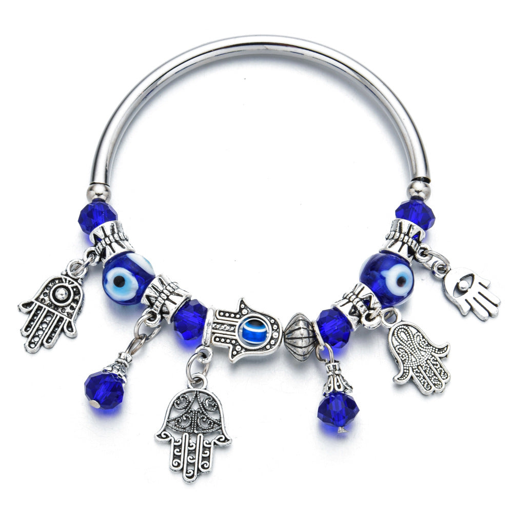 Wholesale Alloy Evil Eye Beaded Bracelet Vintage Pendant Charm Travel Souvenir Jewelry Accessory