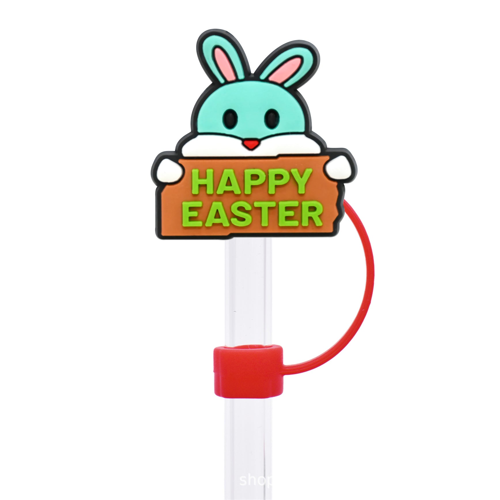 Wholesale Random 50pcs Easter Cute Bunny 10mm PVC Soft Straw Tube Cap