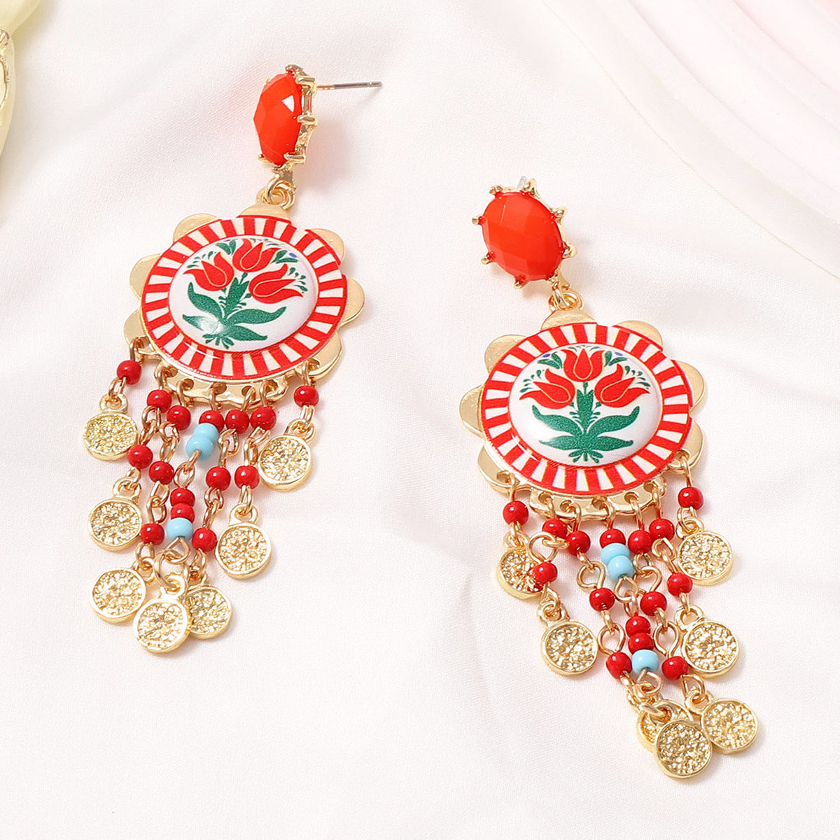 Wholesale Retro Ethnic Floral Beaded Tassel Earrings - Fashion Accessory for Women,  Gift Idea