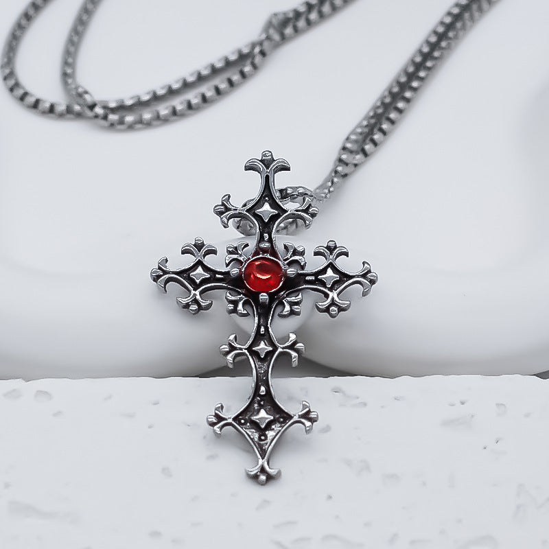 Wholesale Chic Geometric Cross Pendant Necklace Silver Tone Alloy Jewelry Accessory Trendy Unisex Gift For Boutique Resale