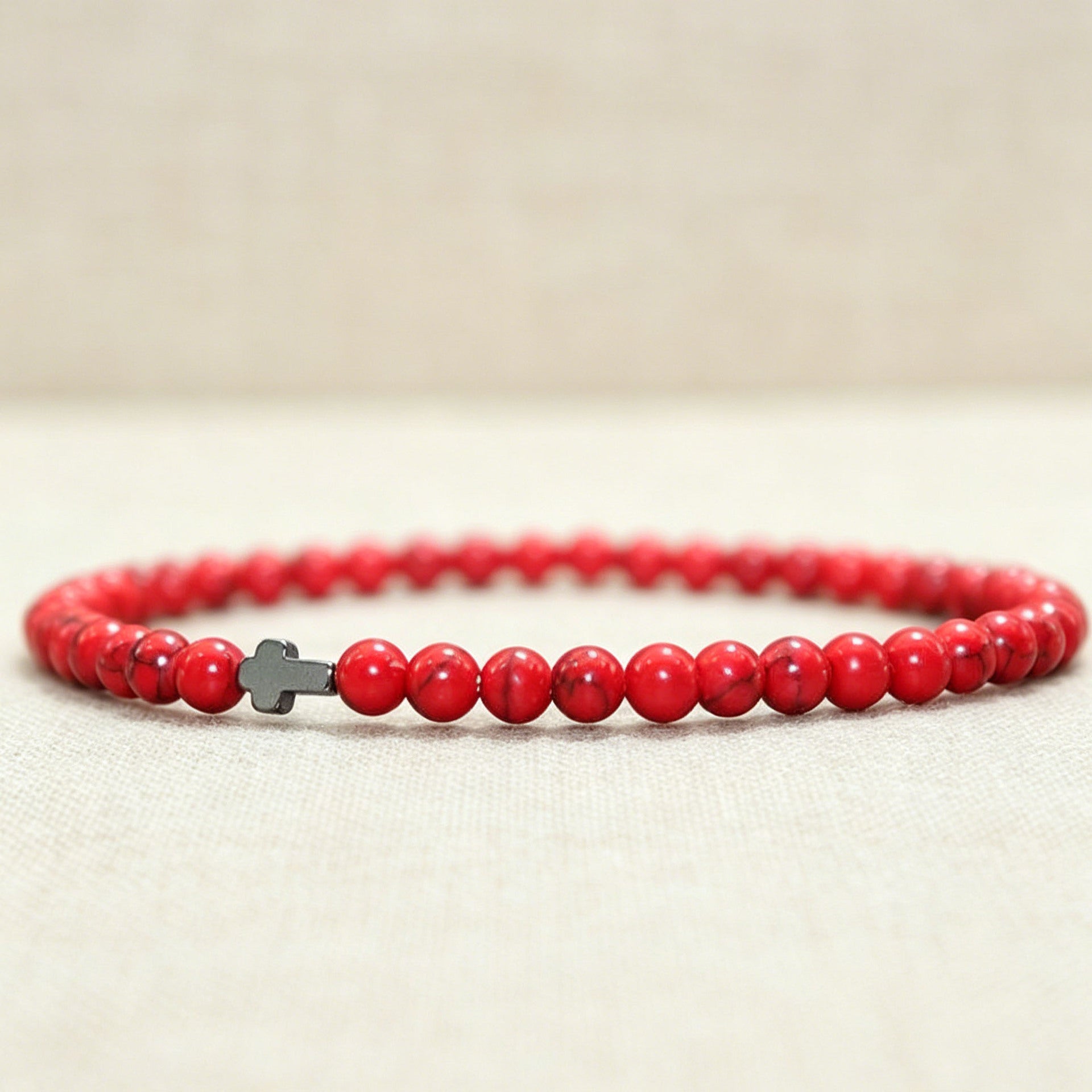 Wholesale Nordic Style Natural Stone Bracelet with Cross Pendant,  Handmade Beaded Jewelry Accessory