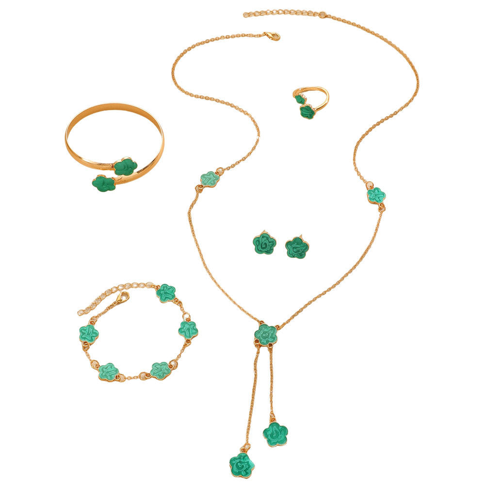 Collana, bracciale e orecchini con quadrifoglio all'ingrosso