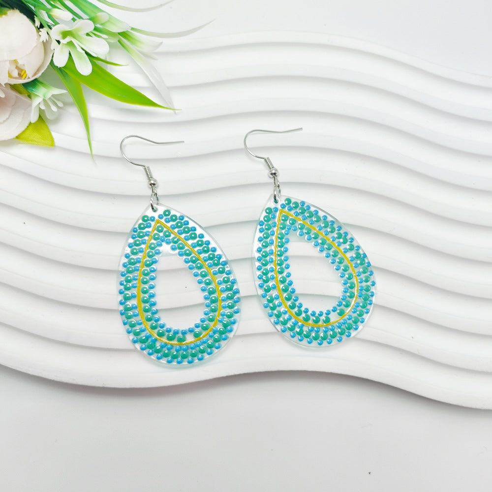 Wholesale Ethnic Style Geometric Color Polka Dot Print Bohemian Style Acrylic Earrings ACC-ES-Qiyu022