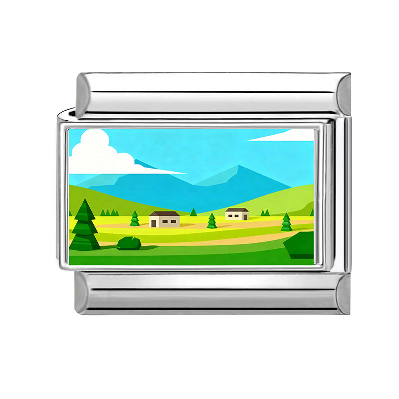 Wholesale Stainless Steel Electroplated DIY Modular Bracelet Blue-Green Landscape Fashion Accessory