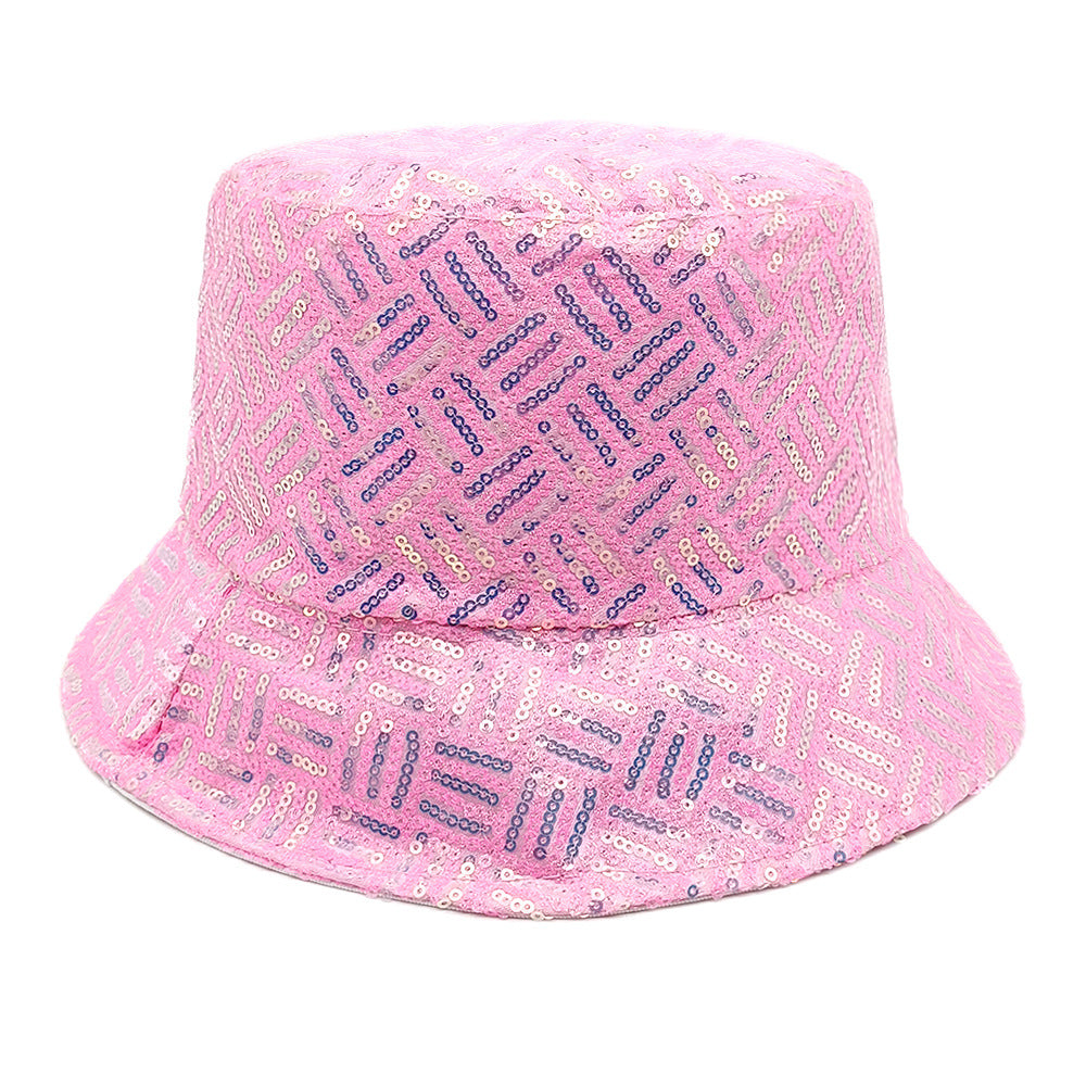 Wholesale  Sequin Grid Stripe Stage Performance Reflective Basin Hat Bucket Hat
