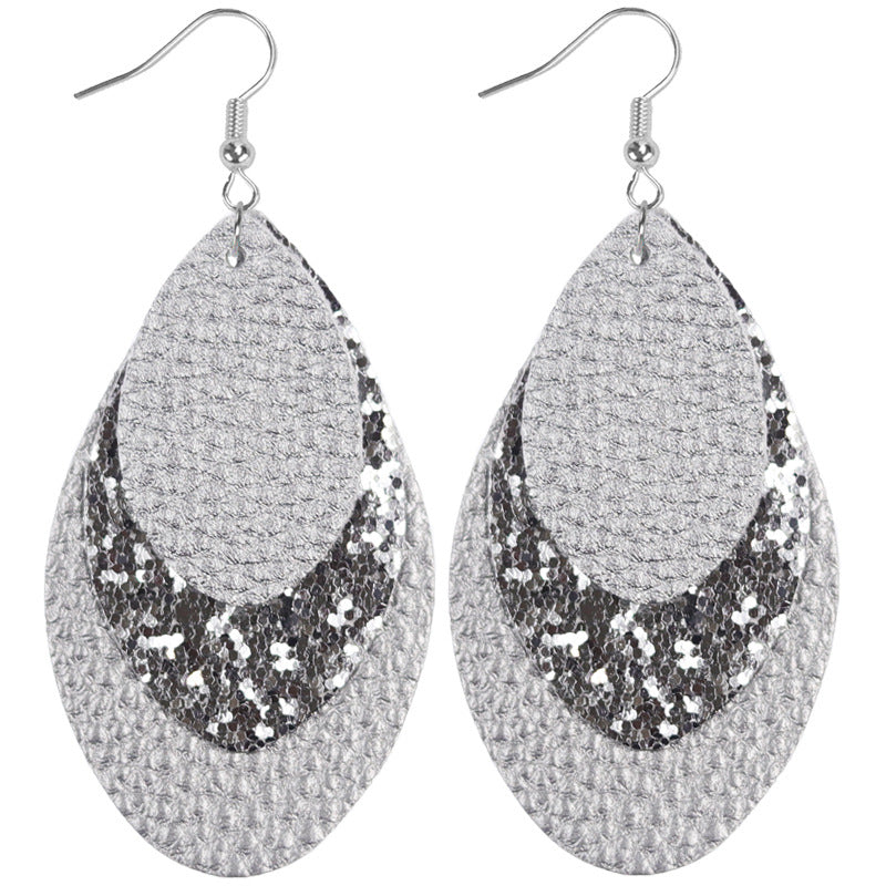 Wholesale Bohemian Multi-Layer Classic Leather Sequin Overlay Women's Pu Leather Earrings