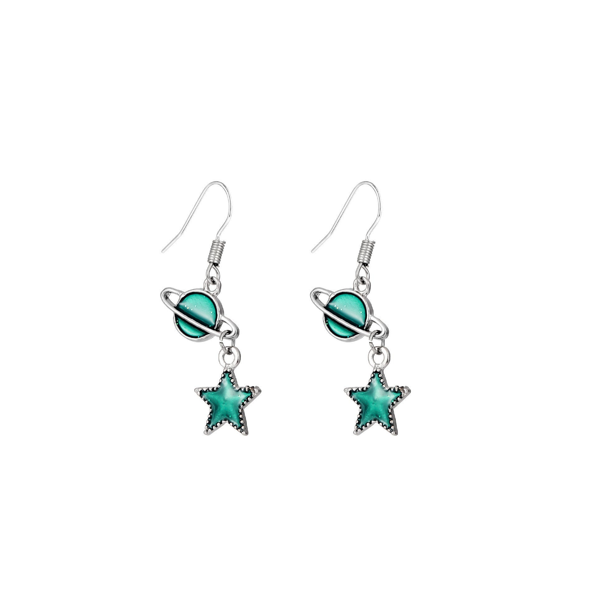 Wholesale 4pcs/set Fashionable oil drop star moon shape planet asymmetrical earrings